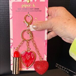Piper K  Red Heart ❤️ and Lipstick 💄 Bag Charm/Keychain Valentine’s Day